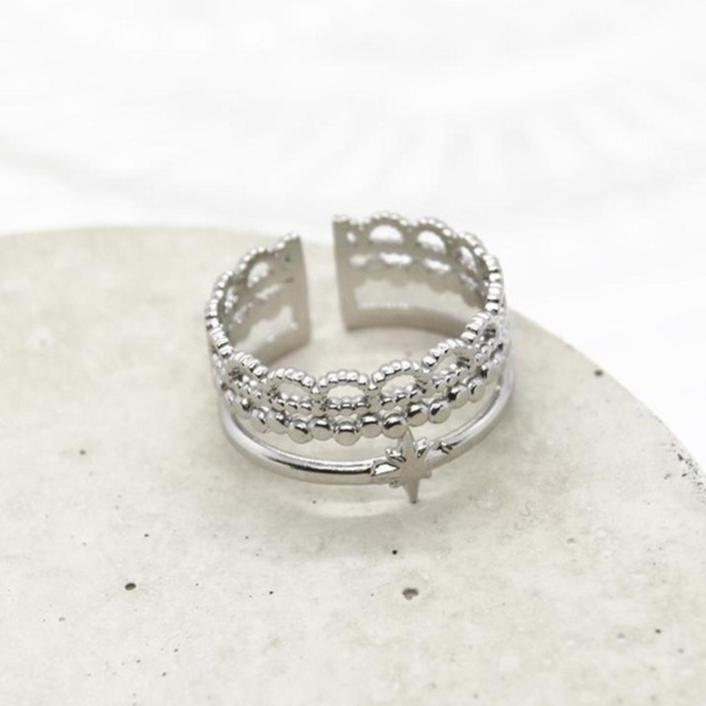 Size 8-9 Silver Stacked Boho Pattern Ring